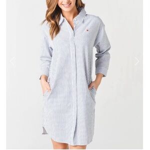 Sundry Striped Cotton Shirt Dress Embroidered Heart